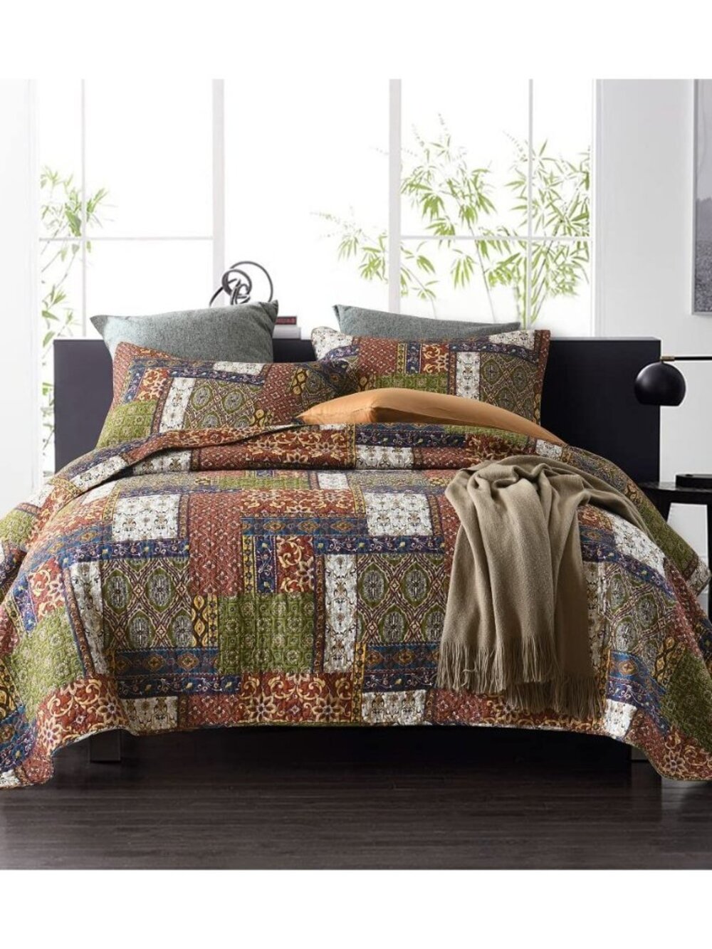 Cotton Bedspread Quilt Sets Reversible Bedding Coverlet Sets Comforter Patchwork